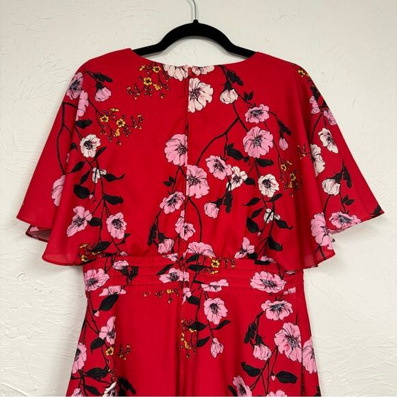 Keepsake Red Floral Romper Womens 10 Flounce Flutter Sleeve Summer Playsuit - Picture 10 of 12